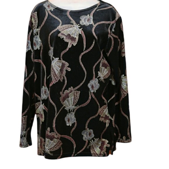 Vintage Jaipur Velour Metallic Butterfly Sparkle Long line Tunic Top LG - Picture 1 of 10